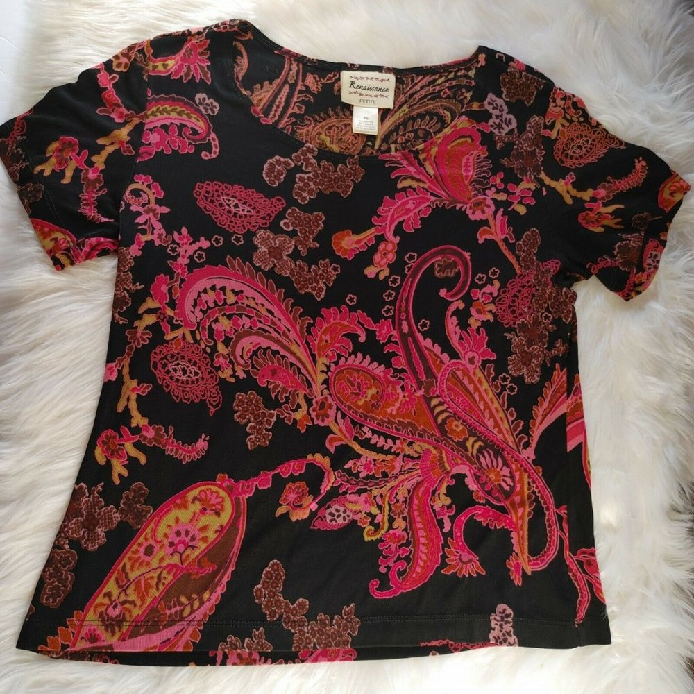 Renaissance Petite Black Paisley Blouse
